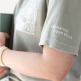 Prioritize Your Peace | Homey Hug Tee with Sleeve Affirmation