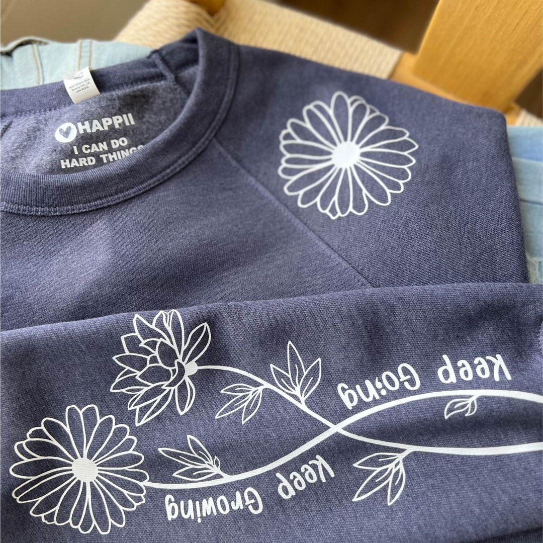 Keep Going Keep Growing Semicolon Flower | Unisex Eco Crewneck Sweatshirt