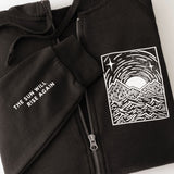 The Sun Will Rise Again | Sunset Stroll Zip Hoodie with Sleeve Affirmation