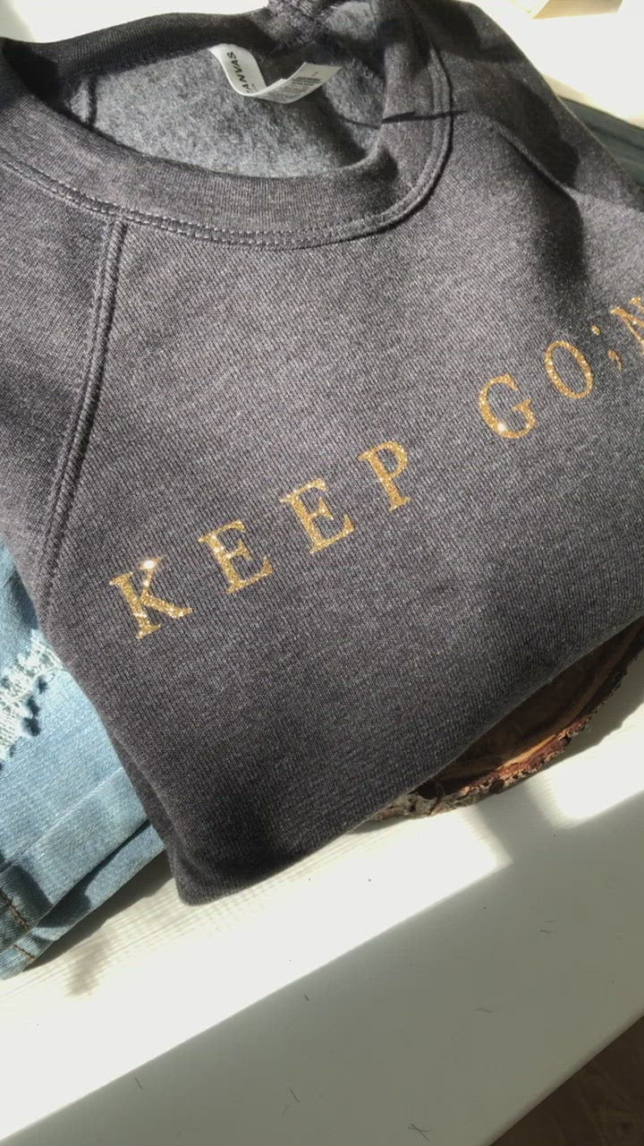 Keep Go;ng Semicolon (Gold Glitter) | Unisex Eco Crewneck Sweatshirt