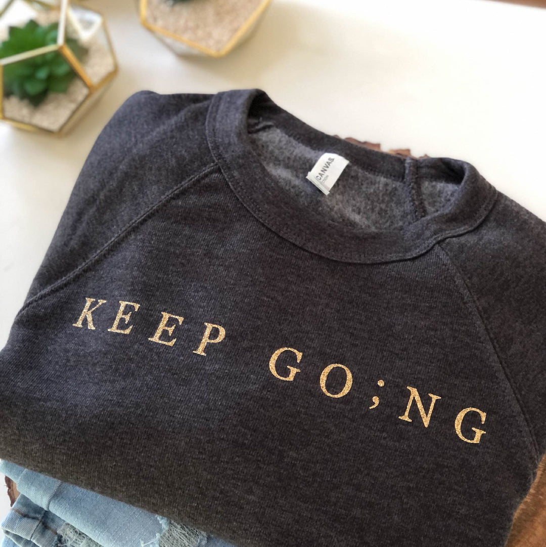 Keep Go;ng Semicolon (Gold Glitter) | Unisex Eco Crewneck Sweatshirt