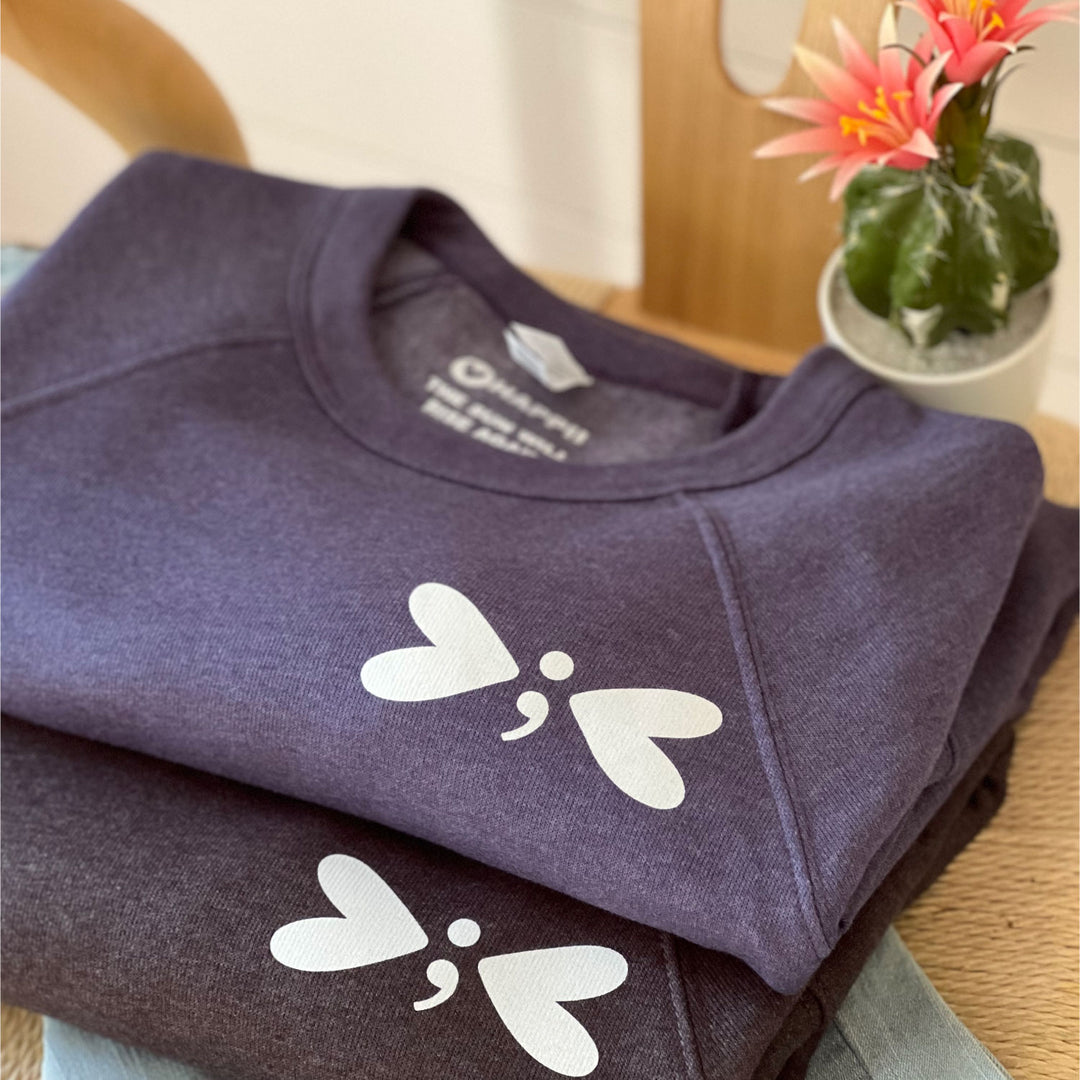 Semicolon Heart Dragonfly | Unisex Eco Crewneck Sweatshirt